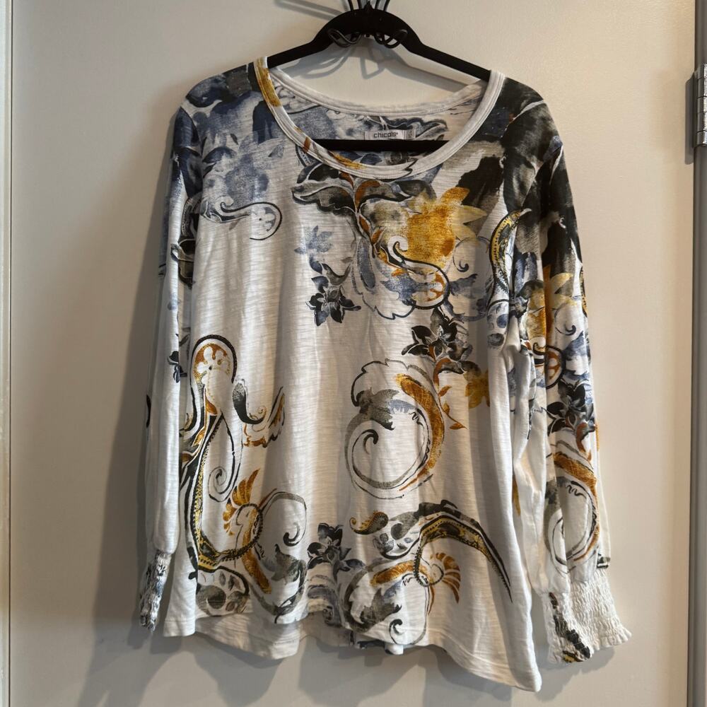 Chico's Artistic Print Long Sleeve Top